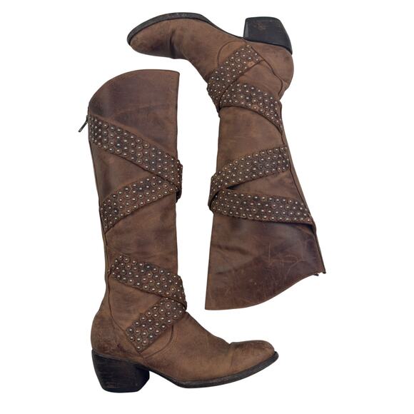 Old Gringo Brown Distressed Leather Silver Stud Detail Western Boots Women's 6.5 - Picture 7 of 11